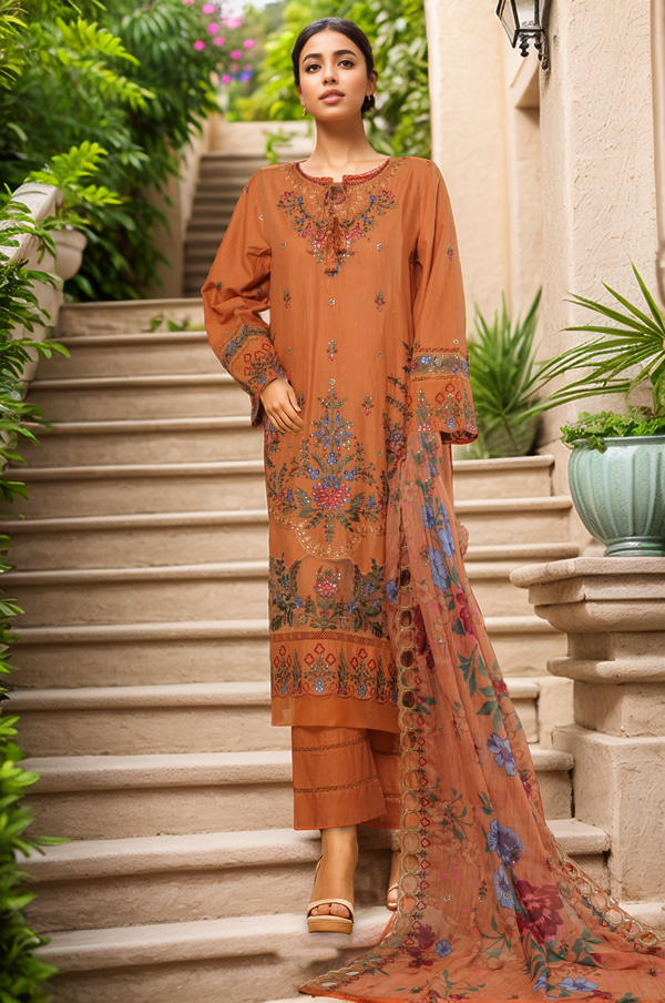 Sada Bahar Stitched 3 Piece Luxury Emb Spring Vol-06 Collection'2025-LEL6-MK-42-Mustard