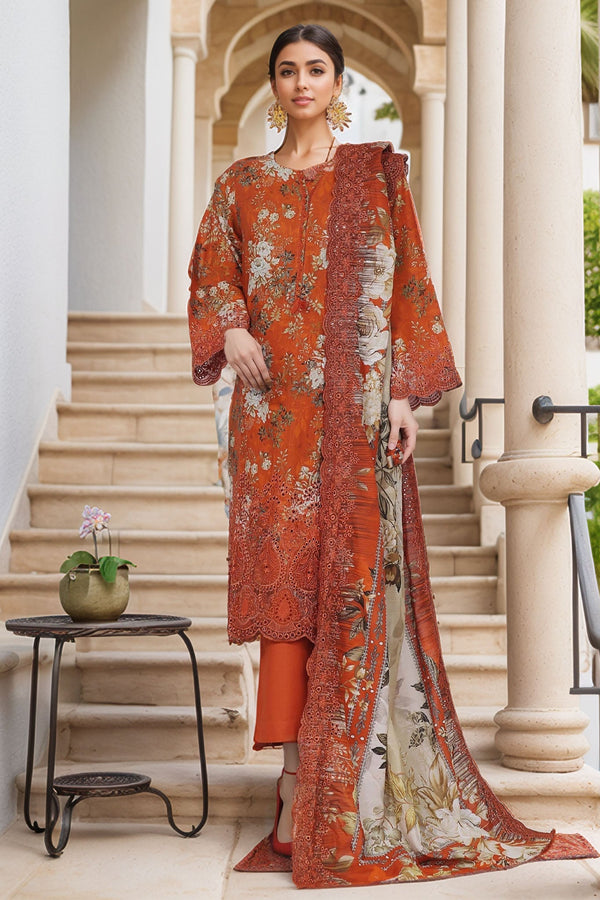 Sada Bahar Stitched 3 Piece Laser Cutwork Chikankari Vol-01 Collection'2024-D-19-Orange