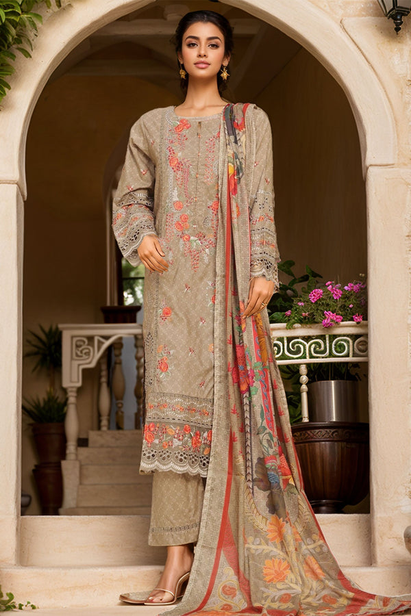 Sada Bahar Stitched 3 Piece Premium Emb & Printed Lawn Collection'2024-D-1079-Beige