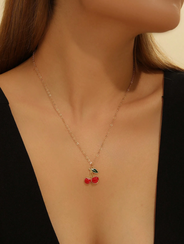 Shein - 1pc Cute & Minimalist Cherry Fruit Design Women's Pendant Necklace