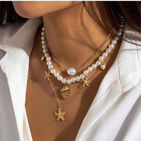 Shein - 1pc Ocean Style Layered Necklace With Starfish Pendant, Boho Beach