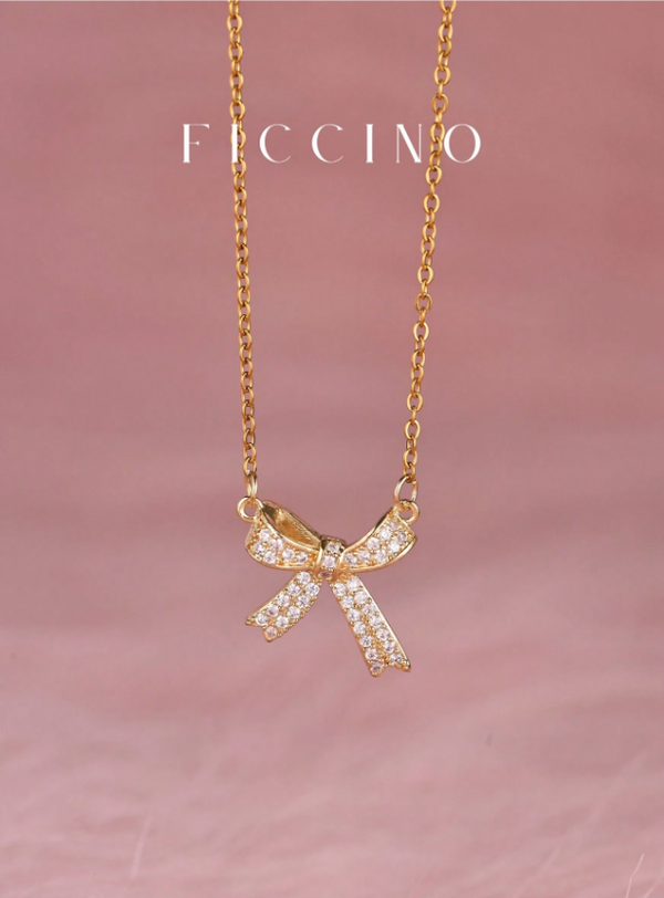 Shein - FICCINO Bowknot Cubic Zirconia Pendant Necklace