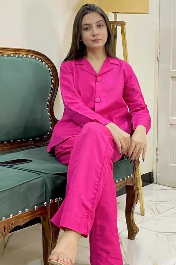 Urban Cut Premium Cotton Embellished Co-ord Set 2 Piece - Dark Pink