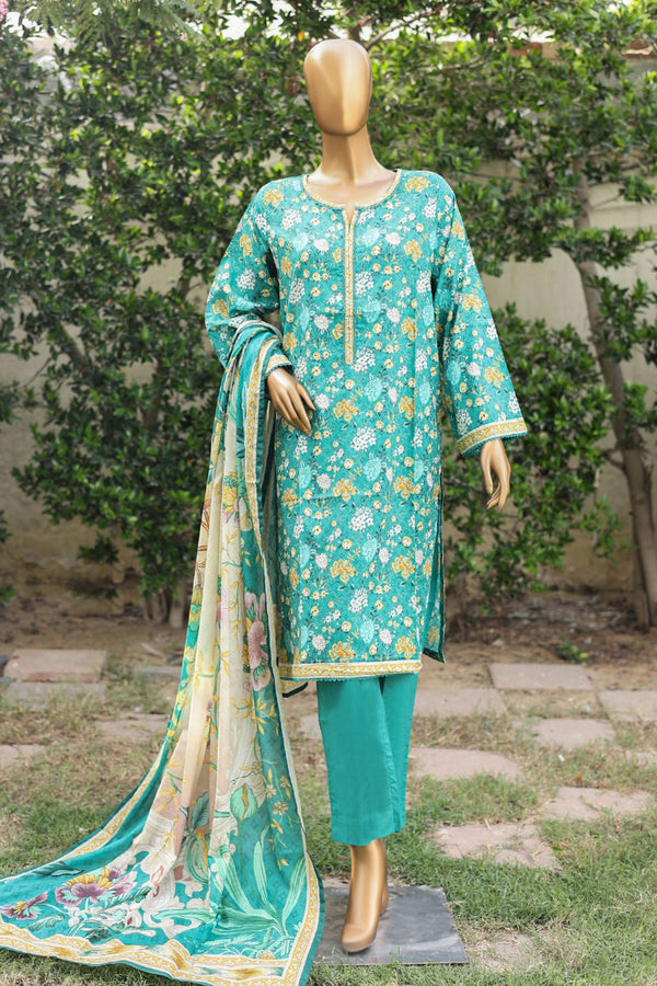 Bin Saeed Stitched 3 Piece Printed Cotton Mid Summer Collection'2024-WC-1019-Teal