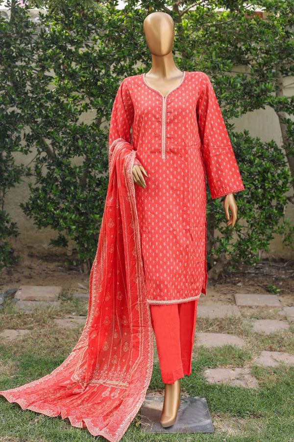 Bin Saeed Stitched 3 Piece Printed Cotton Mid Summer Collection'2024-WC-1021-Rust