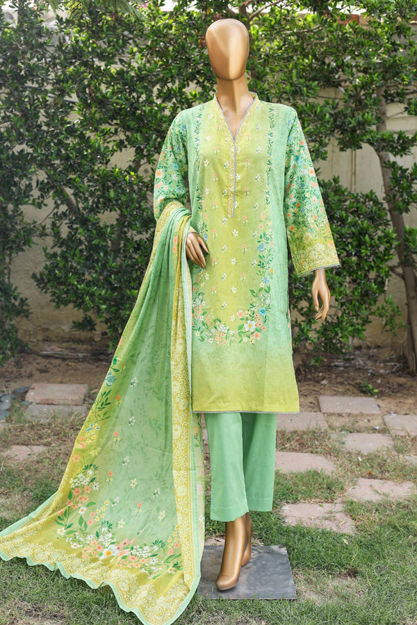 Bin Saeed Stitched 3 Piece Printed Cotton Mid Summer Collection'2024-WC-1024-Pista