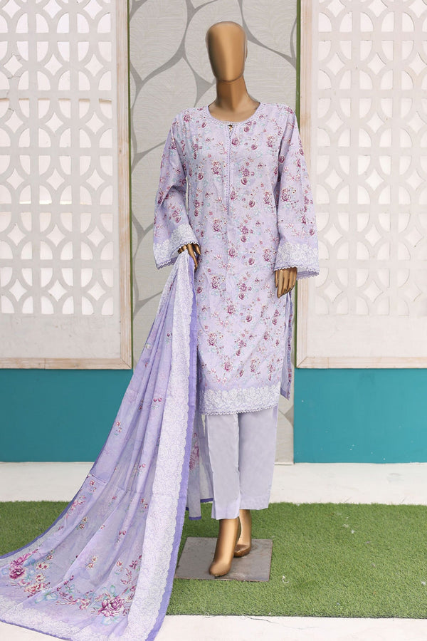 Bin Saeed Stitched 3 Piece Printed Cotton Mid Summer Collection'2024-WC-1025-Lilac