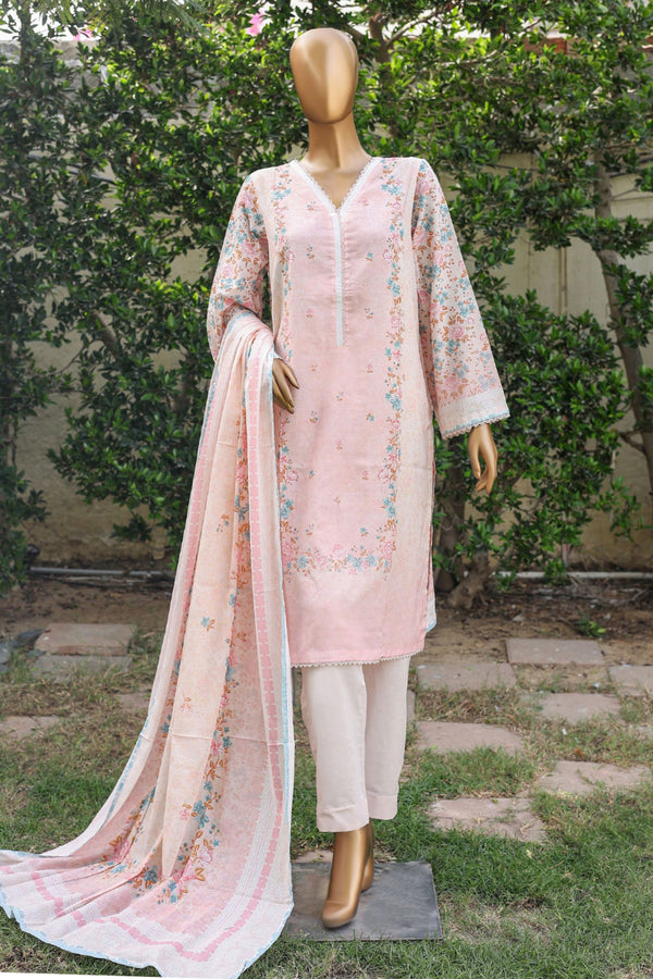 Bin Saeed Stitched 3 Piece Printed Cotton Mid Summer Collection'2024-WC-1026-Pink