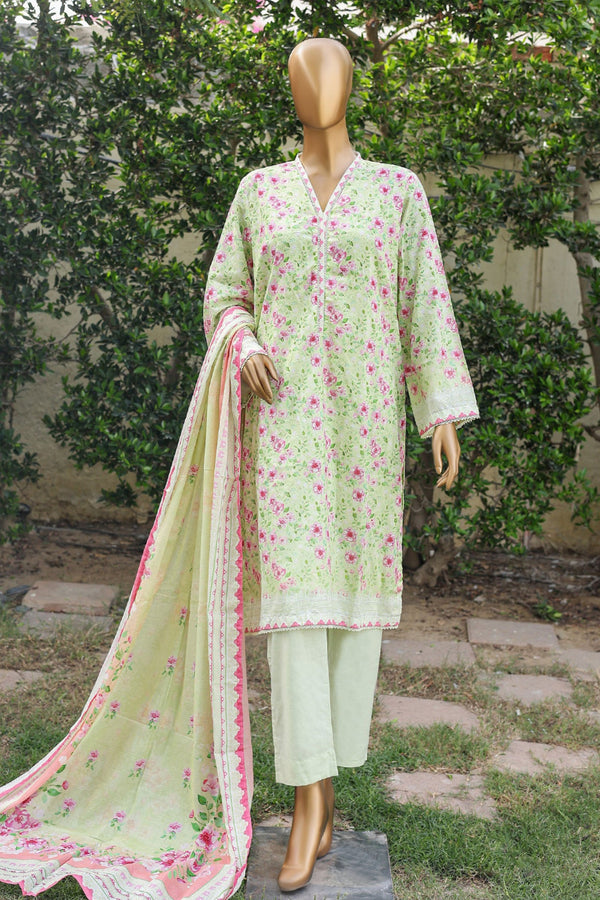 Bin Saeed Stitched 3 Piece Printed Cotton Mid Summer Collection'2024-WC-1027-Mint