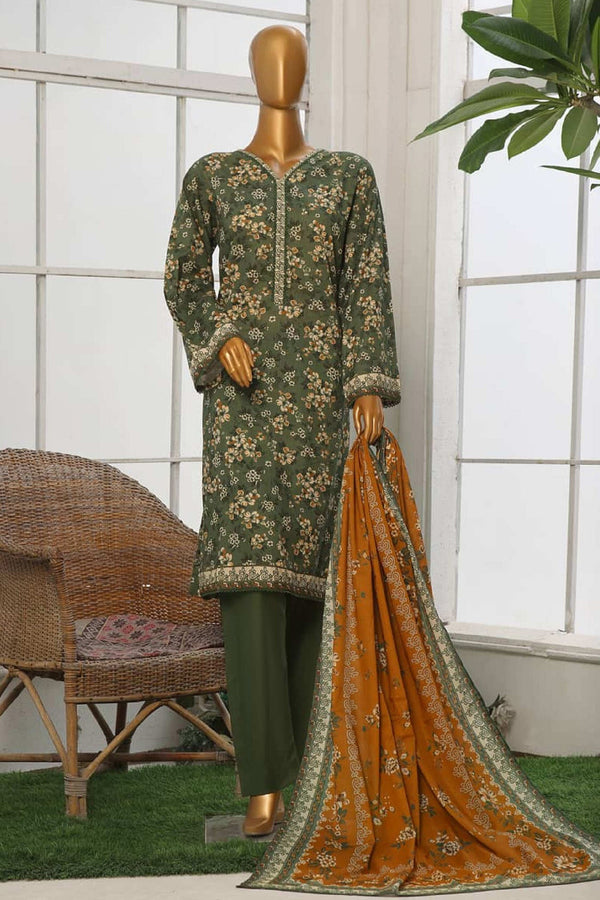 Bin Saeed Stitched 3 Piece Exclusive Cotton Vol-02 Collection'2024-WC-1069-Mehndi