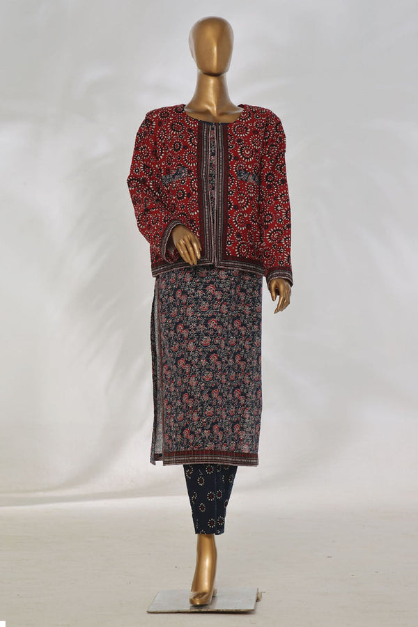 Bin Saeed Stitched 3 Piece Printed Khaddar Vol-01 Jacket Collection'2024-WK-1296-Dark Blue