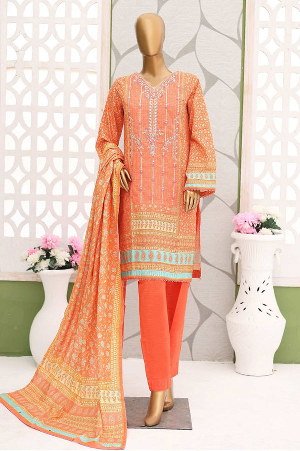 Bin Saeed Stitched 3 Piece Emb Khaddar Winter Collection'2024-WKF-932-Peach