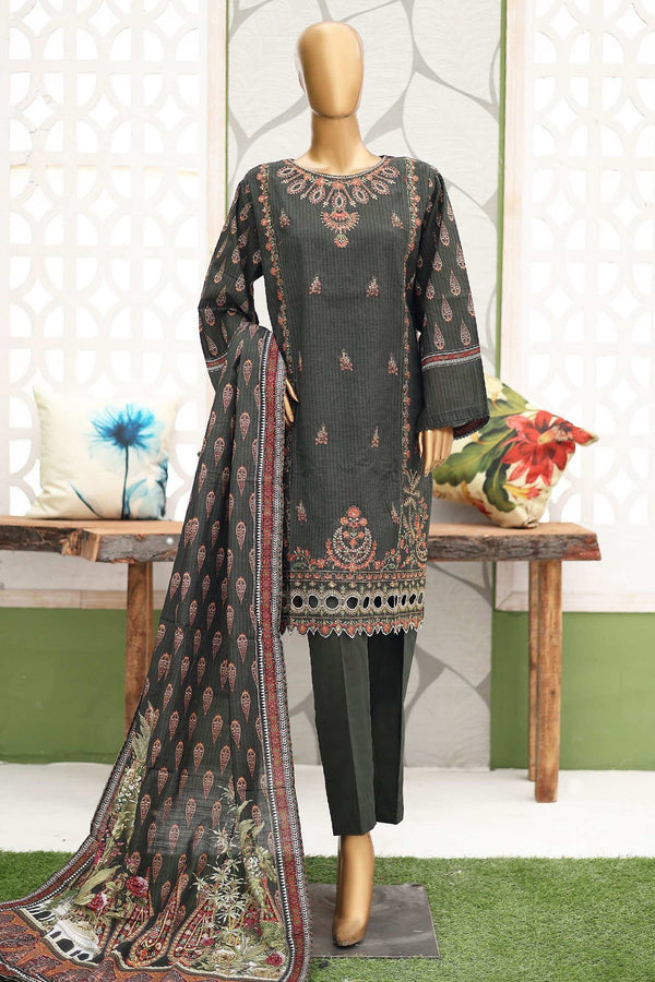 Bin Saeed Stitched 3 Piece Emb Khaddar Winter Collection'2024-WKF-937-Mehndi