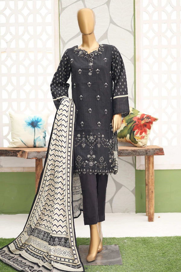 Bin Saeed Stitched 3 Piece Emb Khaddar Winter Collection'2024-WKF-939-Black