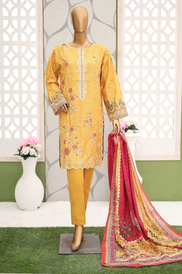 Bin Saeed Stitched 3 Piece Emb Khaddar Winter Collection'2024-WKF-941-Yellow