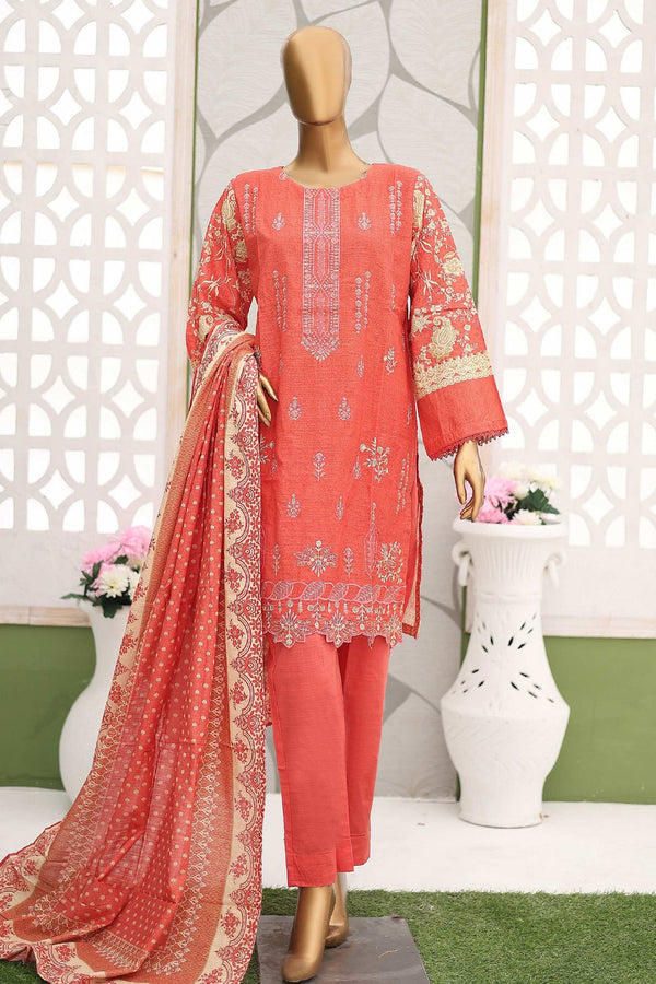 Bin Saeed Stitched 3 Piece Emb Khaddar Winter Collection'2024-WKF-945-Orange