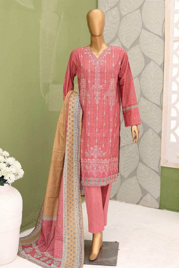 Bin Saeed Stitched 3 Piece Emb Khaddar Winter Collection'2024-WKF-947-Pink