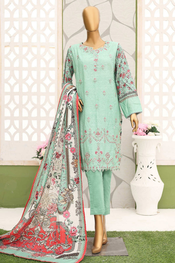 Bin Saeed Stitched 3 Piece Emb Khaddar Winter Collection'2024-WKF-948-Sky Blue