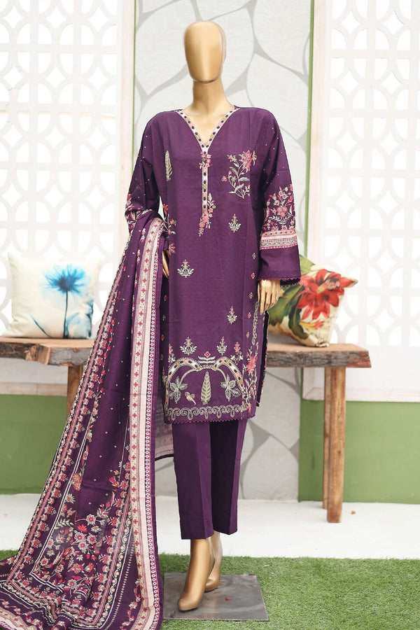 Bin Saeed Stitched 3 Piece Emb Khaddar Winter Collection'2024-WKF-949-Purple