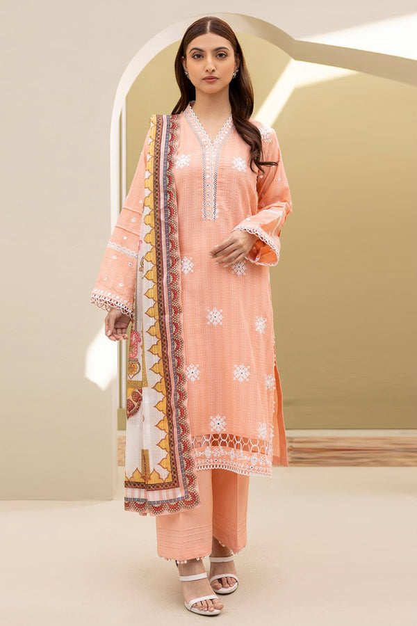Zellbury Unstitched 3 Piece Lawn Vol-04 Collection'2025-WUS-0074 - Peach