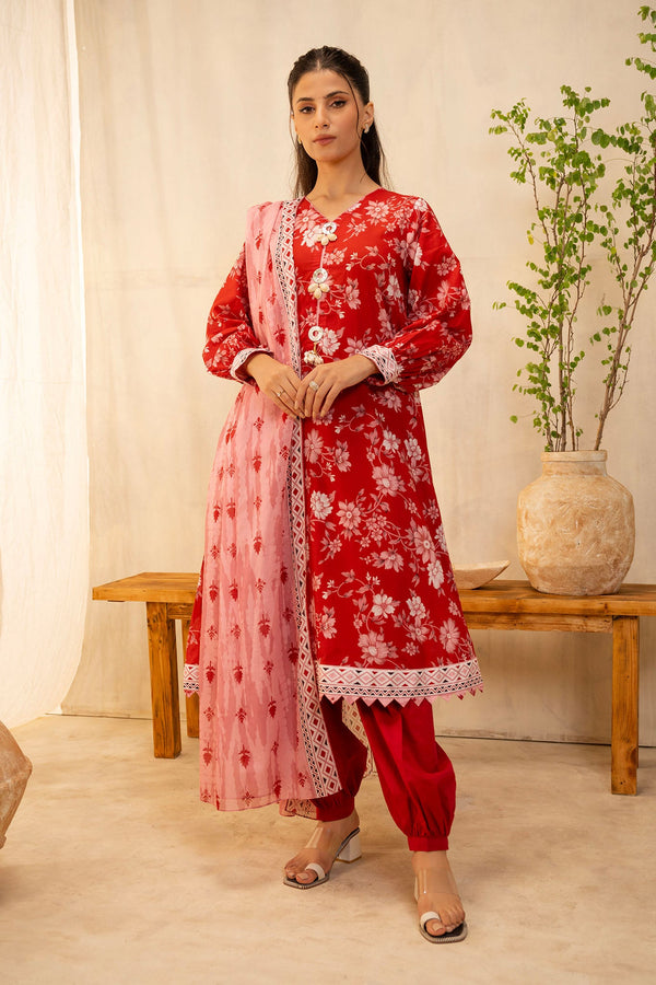 Zellbury Unstitched 3 Piece Summer Lawn Vol-02 Collection'2025-WUS-0107 -  Red
