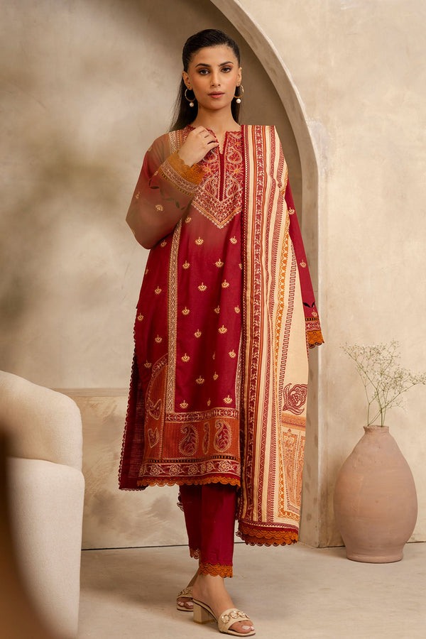Zellbury Unstitched 3 Piece Summer Collection'2025-WUS-0146 - Maroon