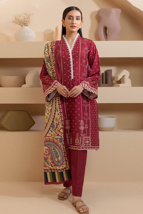 Zellbury Unstitched 3 Piece Summer Lawn Vol-03 Collection'2025-WUS-0206 - Maroon