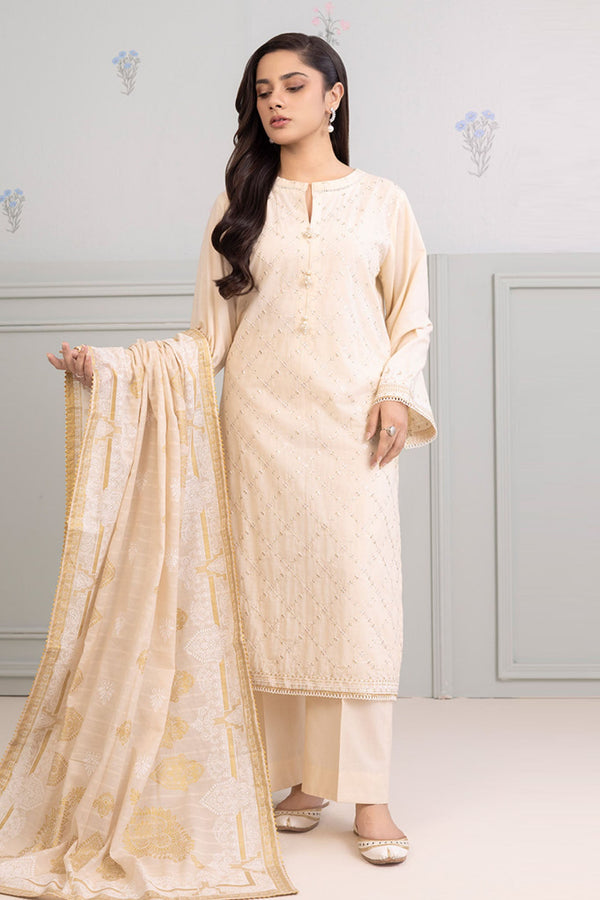 Zellbury Unstitched 3 Piece Summer Lawn Vol-03 Collection'2025-WUS-0213 - Cream
