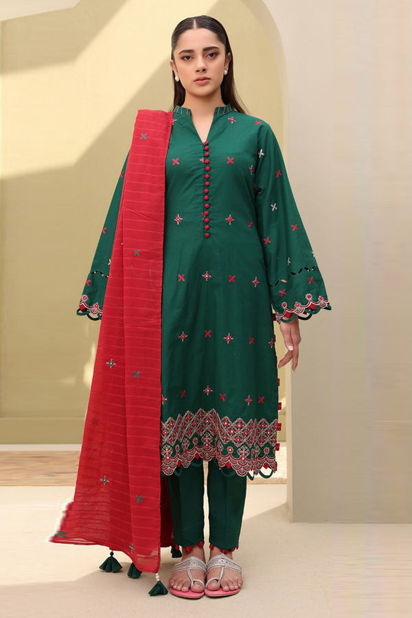 Zellbury Unstitched 3 Piece Lawn Vol-04 Collection'2025-WUS-0821 - Dark Green