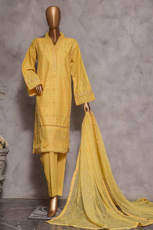Bin Saeed Stitched 3 Piece Dhagga Kari Summer Collection'2023-ZDS-010-B-Yellow