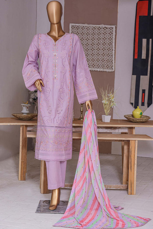 Bin Saeed Stitched 3 Piece Dhagga Kari Summer Collection'2023-ZDS-014-A-L,Purple