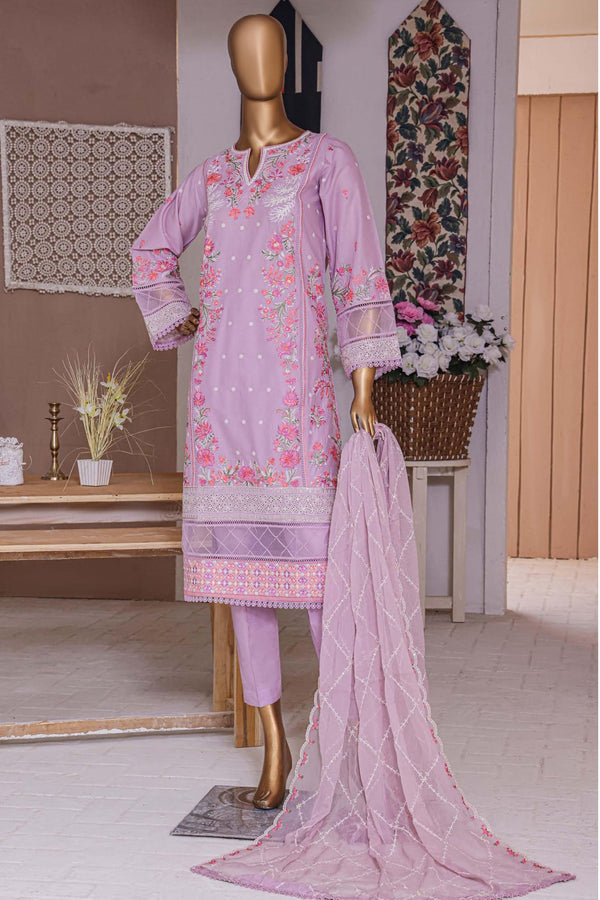Bin Saeed Stitched 3 Piece Dhagga Kari Summer Collection'2023-ZDS-014-B-L,Purple