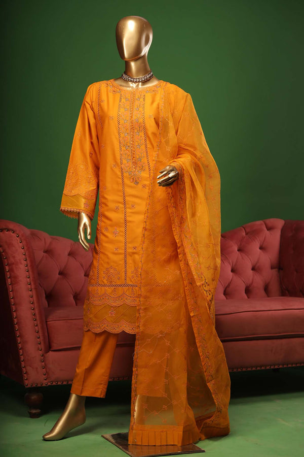 Bin Saeed Stitched 3 Piece Embroidered Cotton Kari Collection'2023-ZDS-02-A-Orange