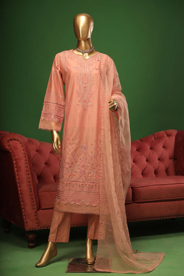 Bin Saeed Stitched 3 Piece Embroidered Cotton Kari Collection'2023-ZDS-06-A-T.Pink