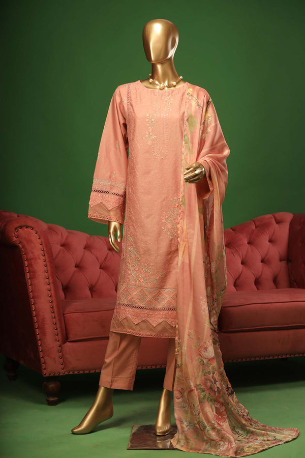 Bin Saeed Stitched 3 Piece Embroidered Cotton Kari Collection'2023-ZDS-06-B-Pink