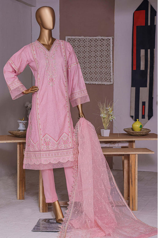 Bin Saeed Stitched 3 Piece Dhagga Kari Summer Collection'2023-ZDS-07-B-Pink