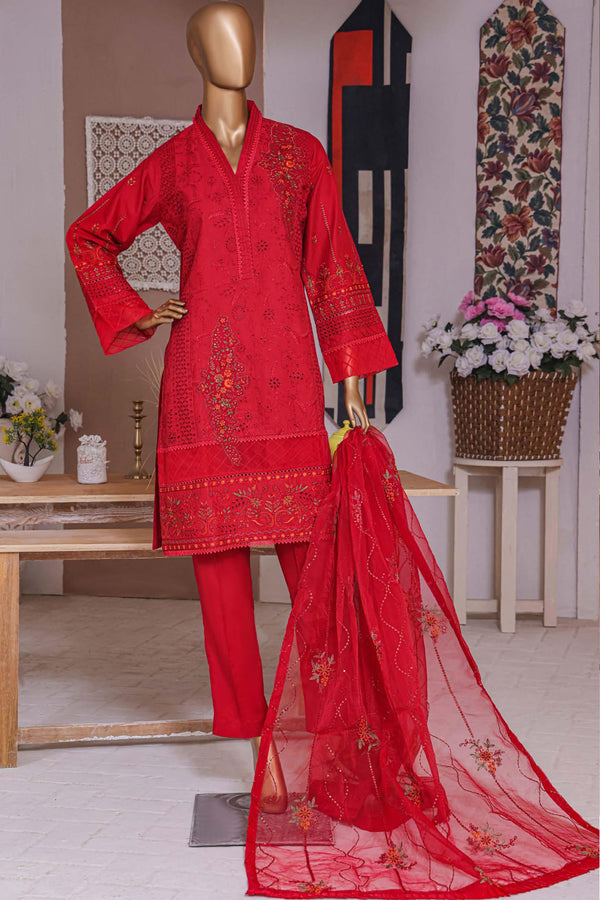 Bin Saeed Stitched 3 Piece Dhagga Kari Summer Collection'2023-ZDS-08-B-Maroon