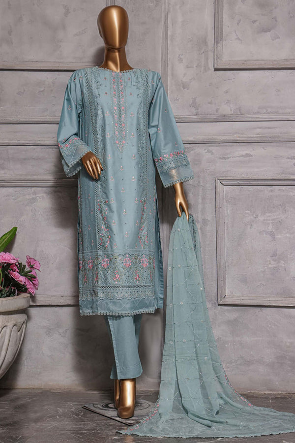 Bin Saeed Stitched 3 Piece Dhagga Kari Summer Collection'2023-ZDS-09-B-Grey