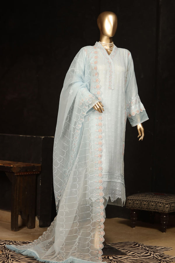 Bin Saeed Stitched 3 Piece Embroidered Chiffon Collection'2022-ASPC-010-Sky Blue