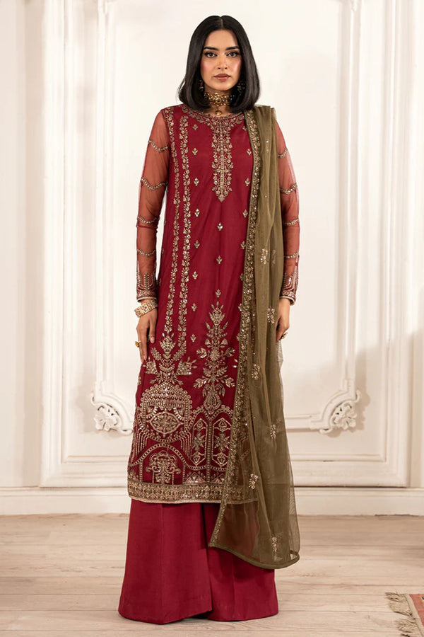 Zarif Unstitched 3 Piece Luxury Formal Edit Collection-ZFE-02-Alison - Red