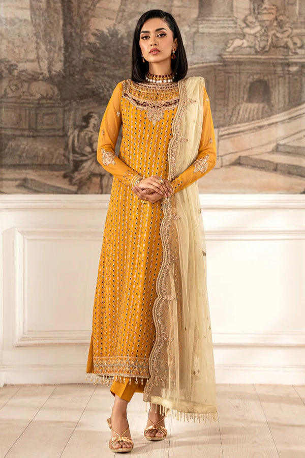 Zarif Unstitched 3 Piece Luxury Formal Edit Collection-ZFE-04-Eliza - Mustard