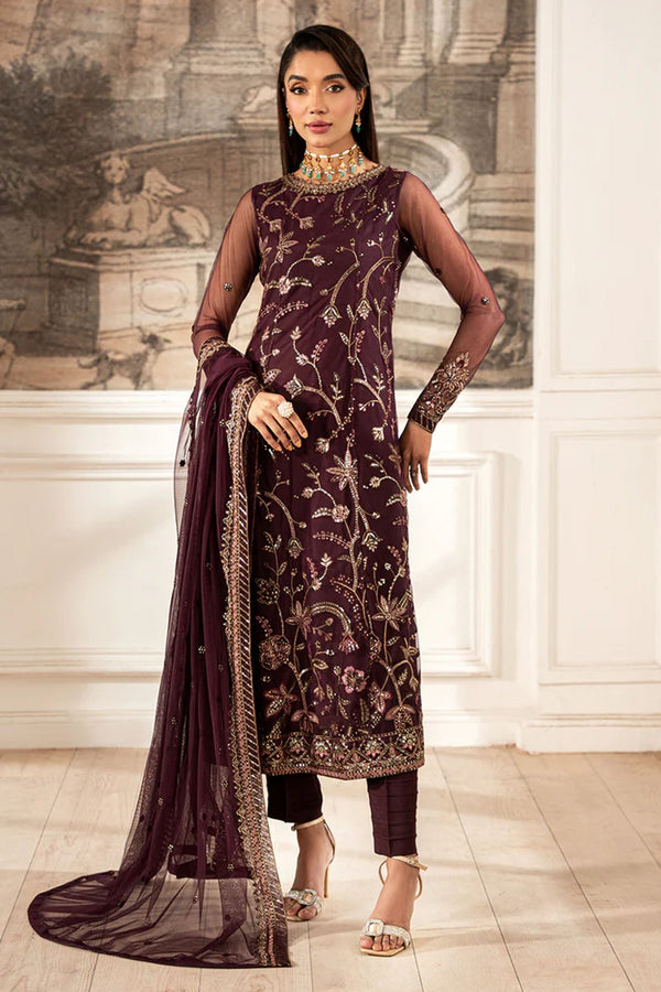 Zarif Unstitched 3 Piece Luxury Formal Edit Collection-ZFE-06-Dahlia - Maroon