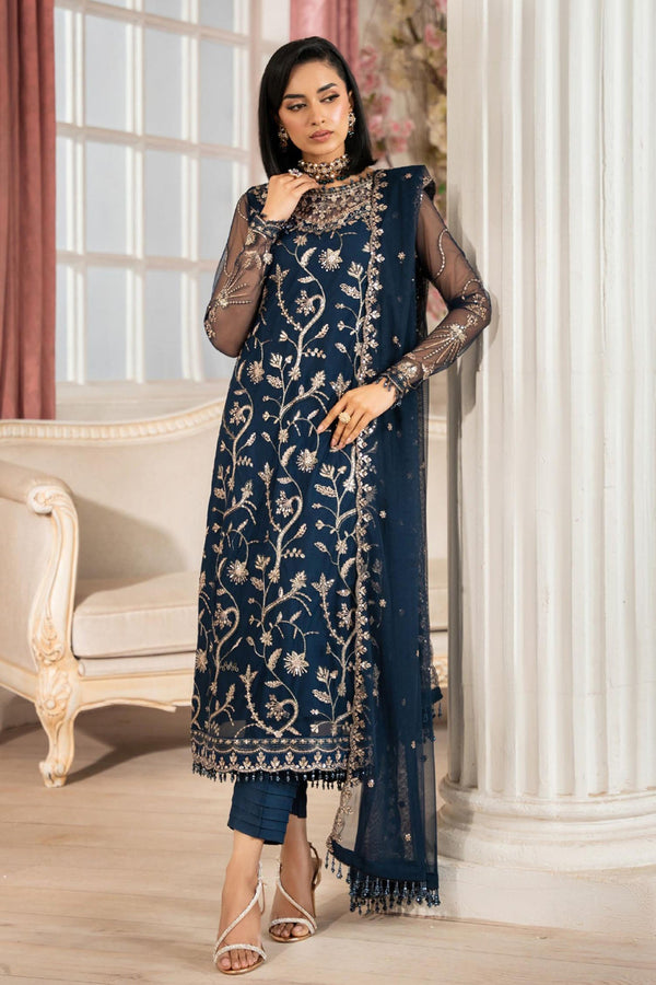Nafees By Zarif Unstitched 3 Piece Luxury Formals Collection-ZNAF-02-Selin -  Navy Blue