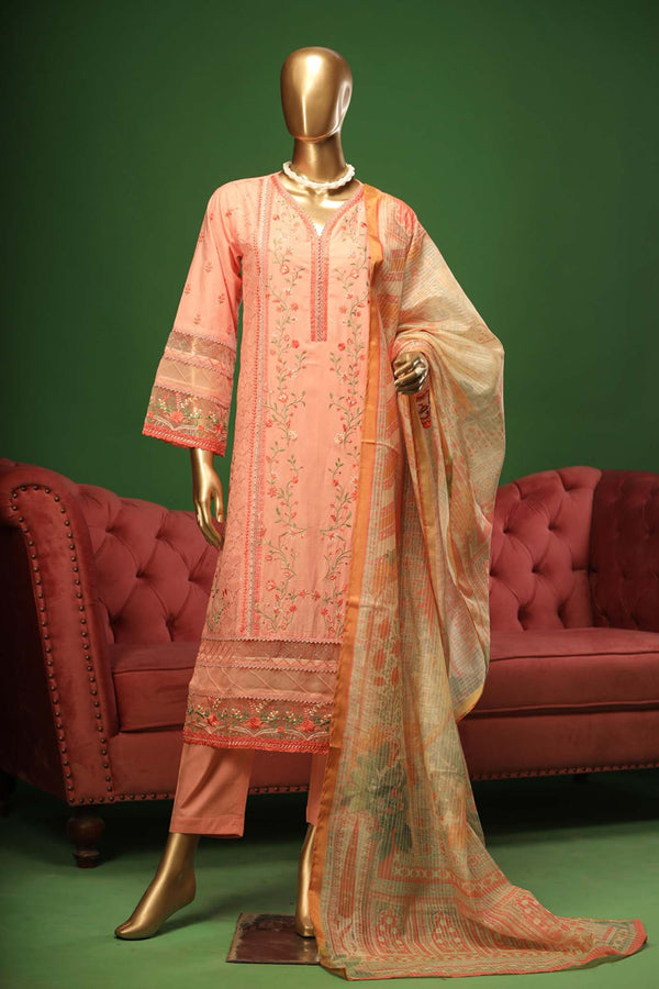Bin Saeed Stitched 3 Piece Embroidered Cotton Kari Collection'2023-ZW-019-Pink