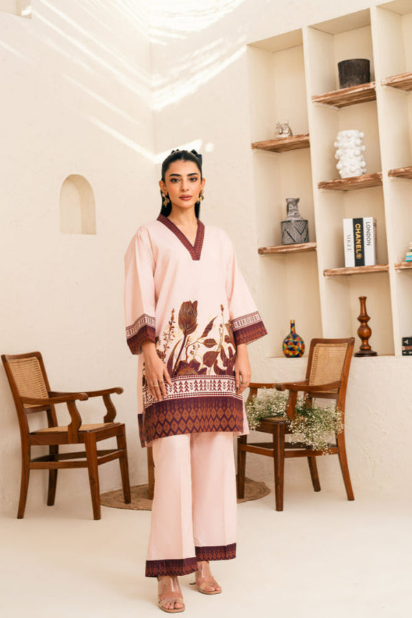 Amal Stitched 2 Piece Summer Cambric Collection-D-Rose