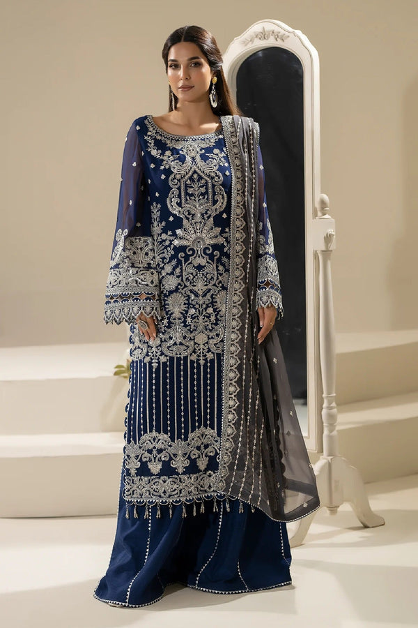 Nisha By Imrozia Unstitched 3 Piece Luxury Chiffon Eid Edit Collection-M-89-Lamiya - Navy Blue