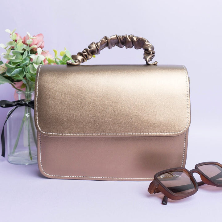 Shein - Crossbody Bag with Fluffy Handle - Gold