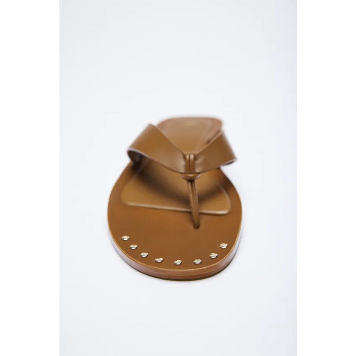 Zara- Flat Leather Sandals- Brown