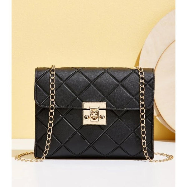 Shein- Solid Embossed Twist Lock Chain Crossbody Bag