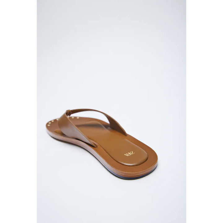 Zara- Flat Leather Sandals- Brown